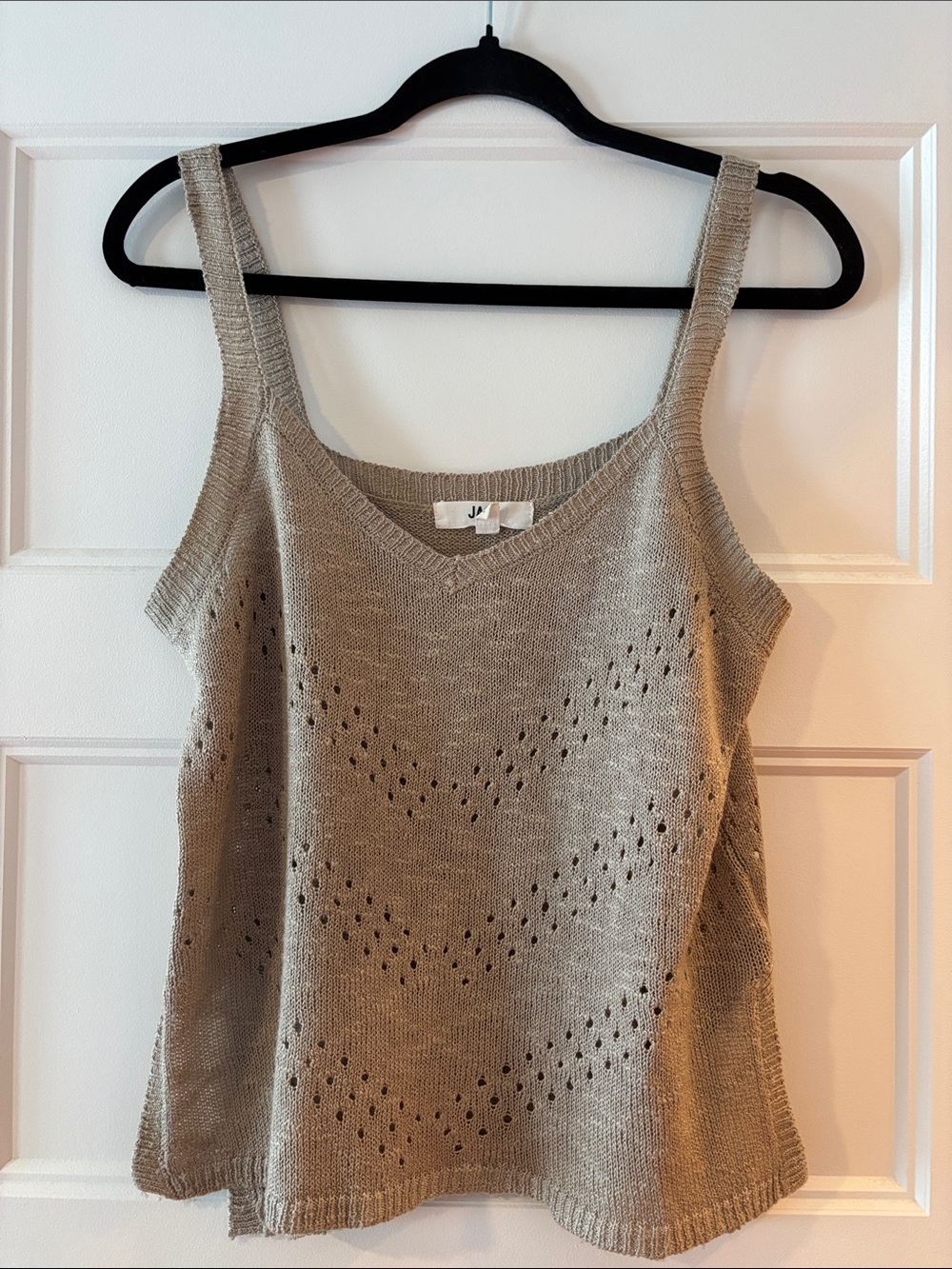Beige Knit Tank Top with Eyelet Detail - Women